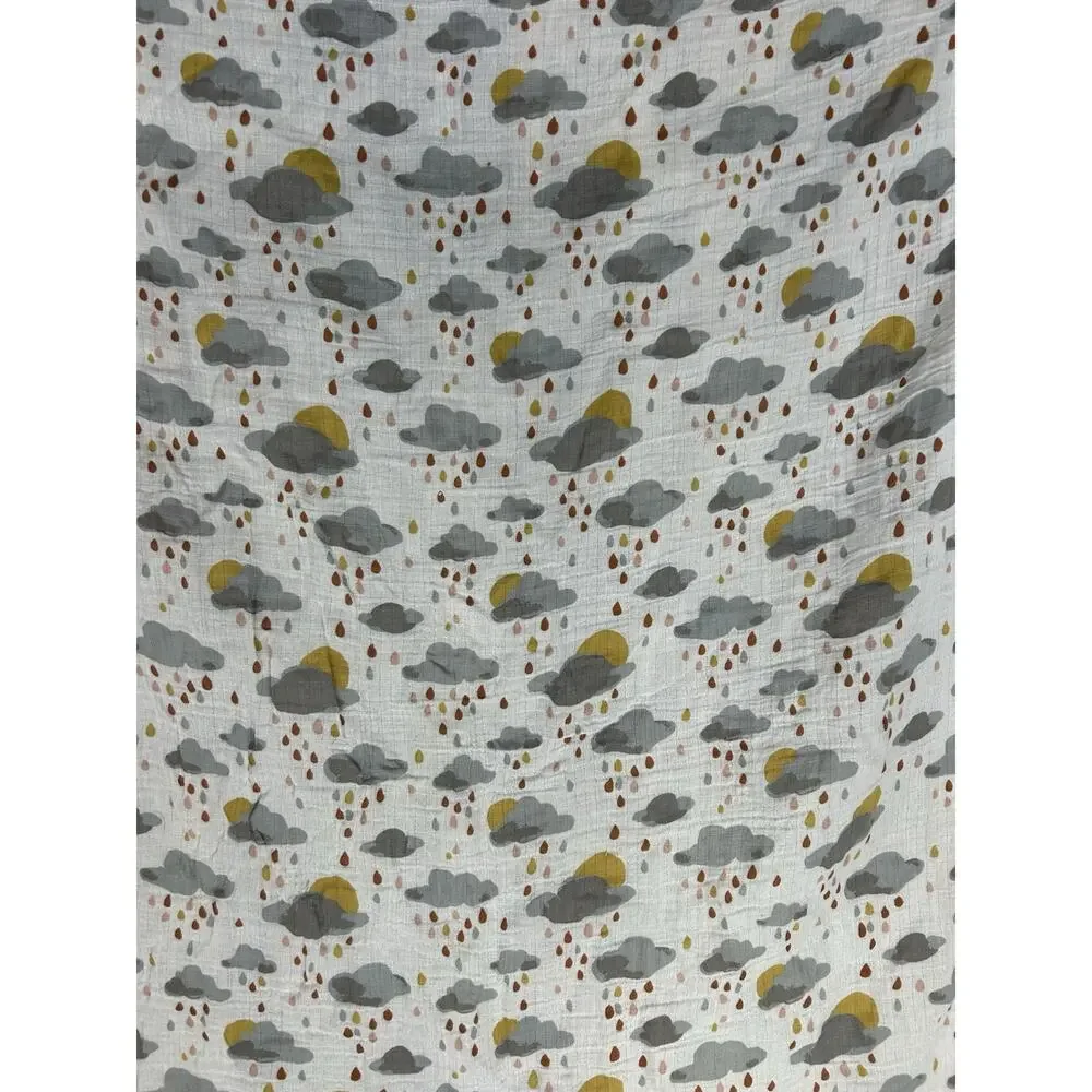 Bebe Au Lait Muslin Swaddle Blanket Rain Clouds Sun Gray Yellow Pure & Simple